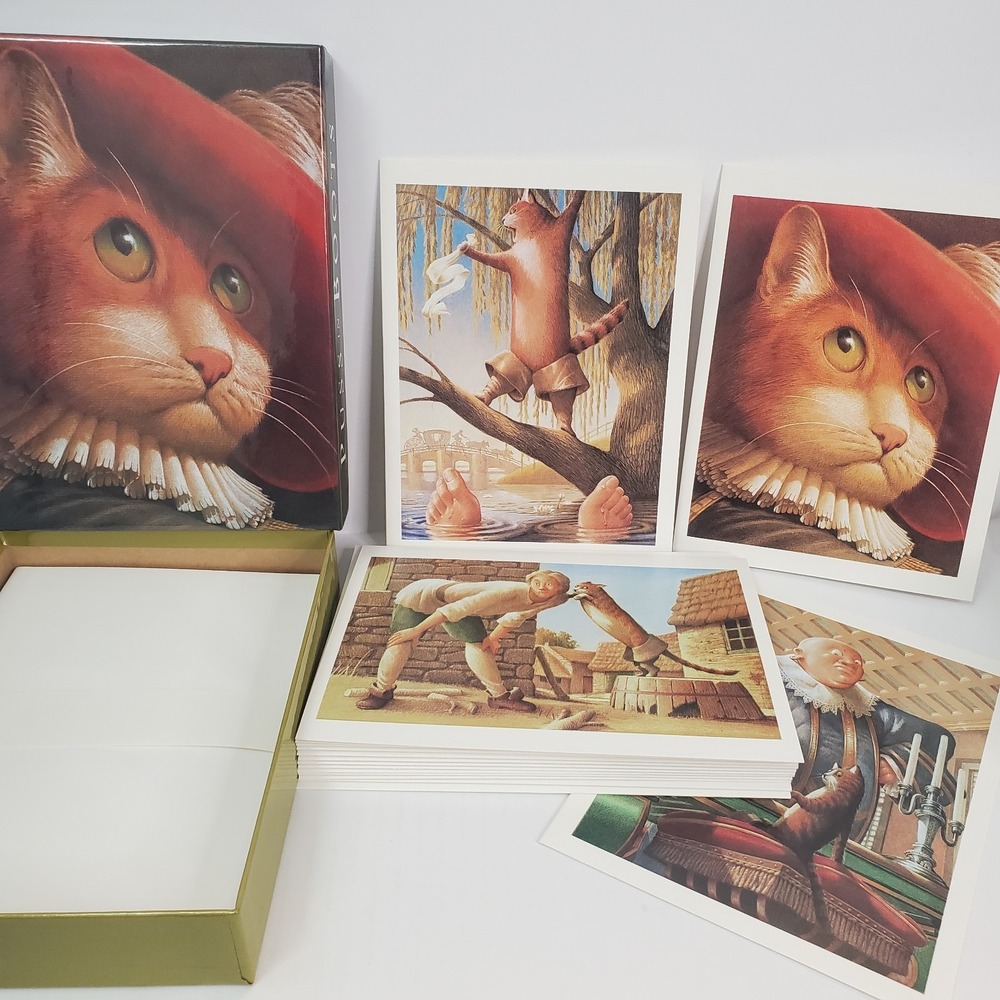 Mudpuppy Press Puss In Boots Notecards 16 Piece, 4 Designs W/Envelopes Complete